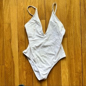 White High Plunge One Piece Swim Suit